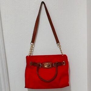 Michael Kors Jet Set Red Canvas Tote Satchel Bag Shoulder Bag